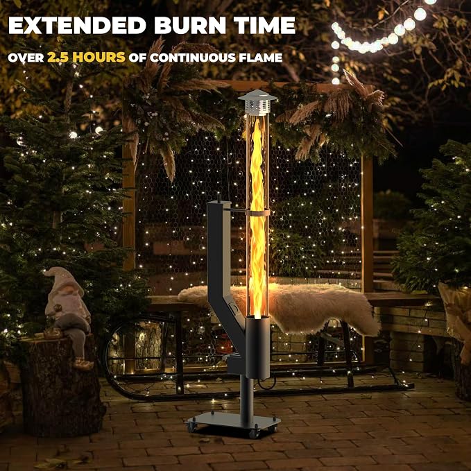 Outdoor Pellet Fire Pit – Spiral Swirling Flame Column with Glass Tube, Creates Cozy Patio & Garden Ambience, Great for Backyard & Camping