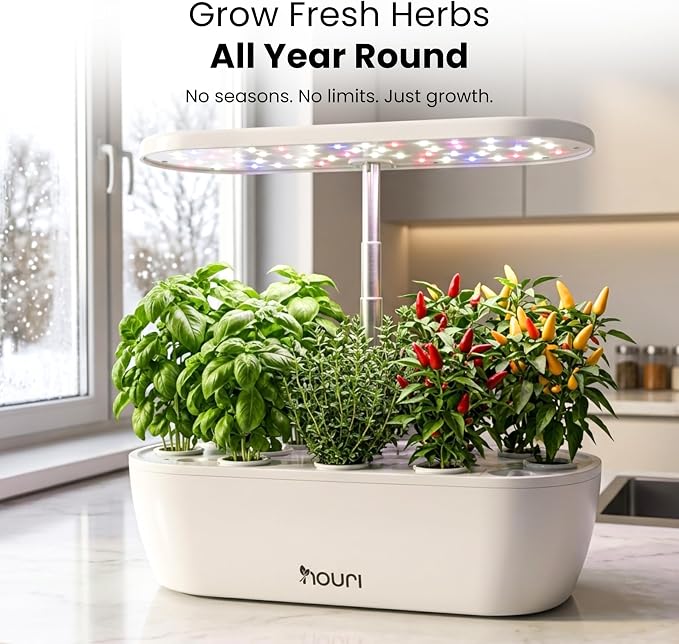 Nouri Hydroponics Growing System, 12 pod APP Smart Indoor Herb Garden Kit with LED Grow Lights, Hydroponic Herb Garden Indoor for Plant Lovers, Gardeners, Kitchen, Basil Seeds Included