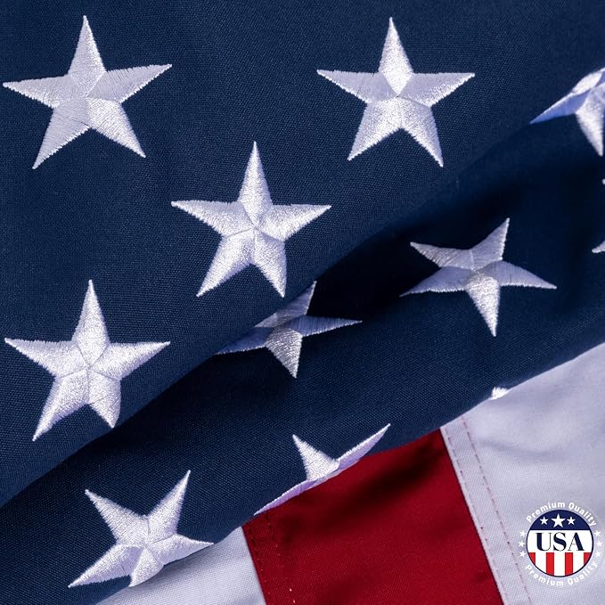 JRED 100% Cotton American Flags for Outside 6x10 FT US Flag Heavy Duty Outdoor Fade Resistant Embroidered Stars Sewn Stripes, Brass Grommets, 250th Anniversary of USA