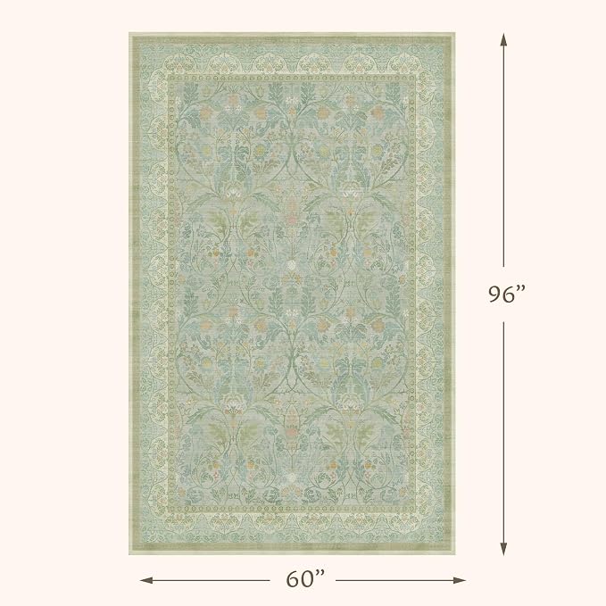 5x8 Sage Green Nursery Area Rug Non Slip, Soft Washable Rugs for Living Room, Bedroom, Kids Room, Playroom, Dorm, Mint Green Accent French Country Cottage Core Style Decor Indoor Carpet