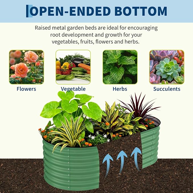 GarveeLife 6x3x2 ft Galvanized Raised Garden Bed - 24“ Tall Metal Planter Box for Vegetables, Flowers, Herbs, Rust-Resistant Outdoor Garden Box, Easy Assembly Raised Beds for Gardening, Green