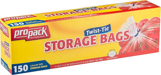 1 Gallon Storage Bags with Twist Ties, 150 Count - Clear Plastic Food Storage Bags for Sandwiches, Snacks, Fruit, Produce & Freezer
