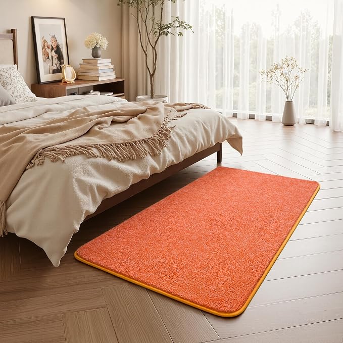 Chicrug Memory Foam 2x4 Small Runner Rugs for Hallway Entryway Bedroom | Modern Low-Pile Carpet Runner Rug for Kitchen, Throw Kids Rug for Bedside Dorm Room Decor, Orange and White