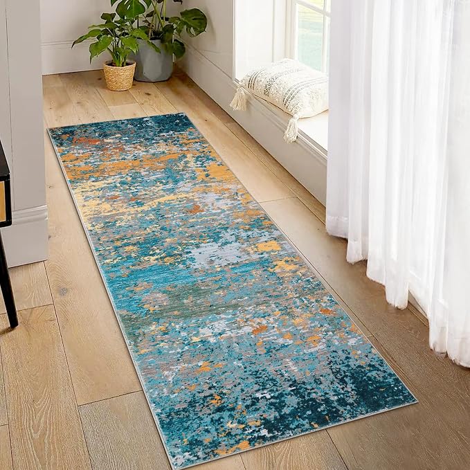 ROYHOME 2x6 Modern Abstract Runner Rug, Multi Color | Non Slip Soft Rug Stain Resistant Low Pile Non Shed Machine Washable for Hallway Kitchen Bathroom