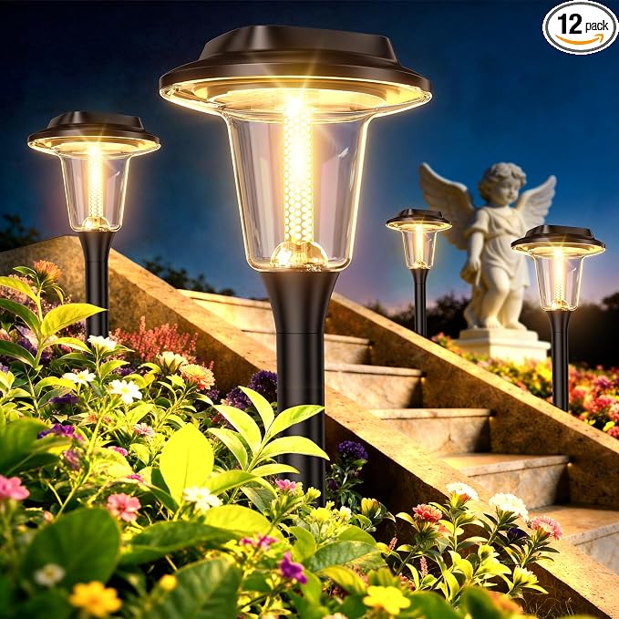 2026 New Solar Pathway Lights, 12 Pack Solar Lights Outdoor, Waterproof IP65, Upgraded Bright LED, Auto On/Off, Modern Garden Lights, Solar Powered Light for Yard, Lawn, Walkway, Driveway, Patio Decor