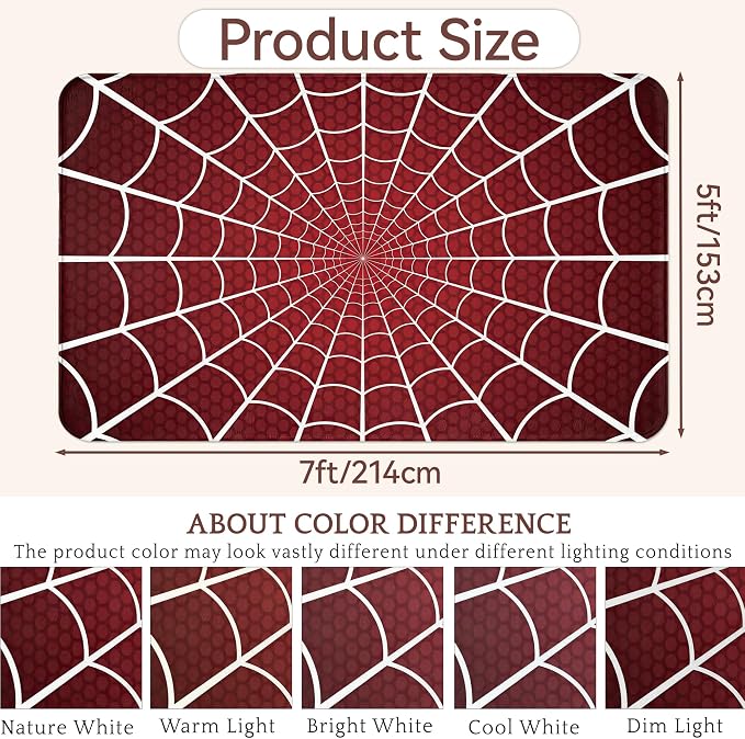Red Spider Web Area Rugs for Living Room 5x7,Halloween Spiderweb Bedroom Rug Washable Non-Slip Soft Floor Big Carpets for Dining Room Nursery,Kids Home Decor Aesthetic