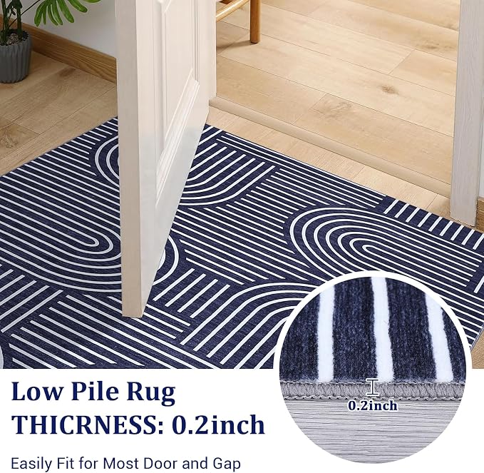 ROYHOME Modern 2.5x10 Hallway Runner Rug Non Slip Washable Kitchen Rug Blue | Abstract Bath Mat, Rainbow Geometric Runners Rugs for Bedroom, Soft Long Rugs for Entryway Arch Pattern Bathroom Laundry Dorm