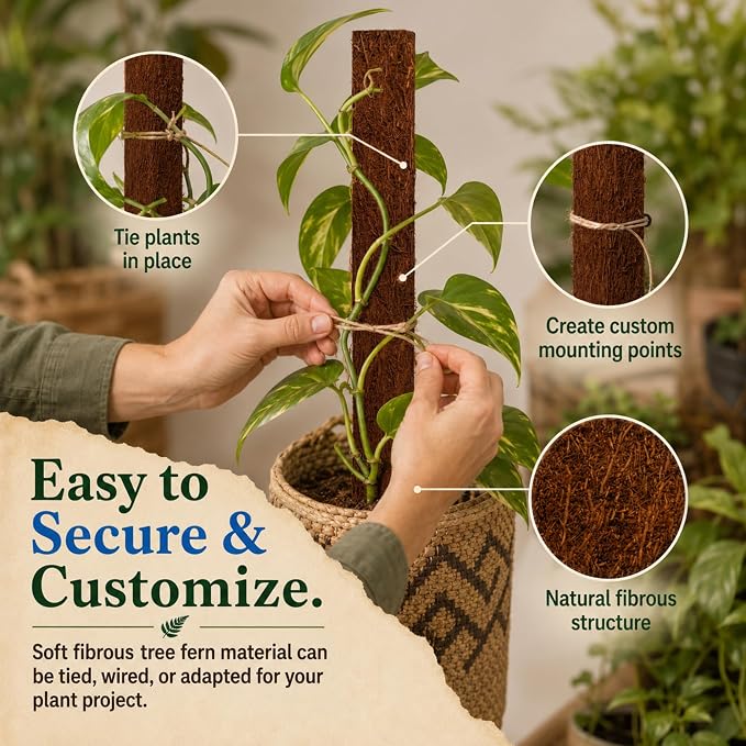 Fernwood Tree Fern Totem Pole Climbing Plant Support - 2 Pack – 19.7x2x2 | For Orchids, Aroids, and Other Climbing Plants | Indoor and Outdoor Plants | Soft, Durable, Fibrous | Natural and Sustainable