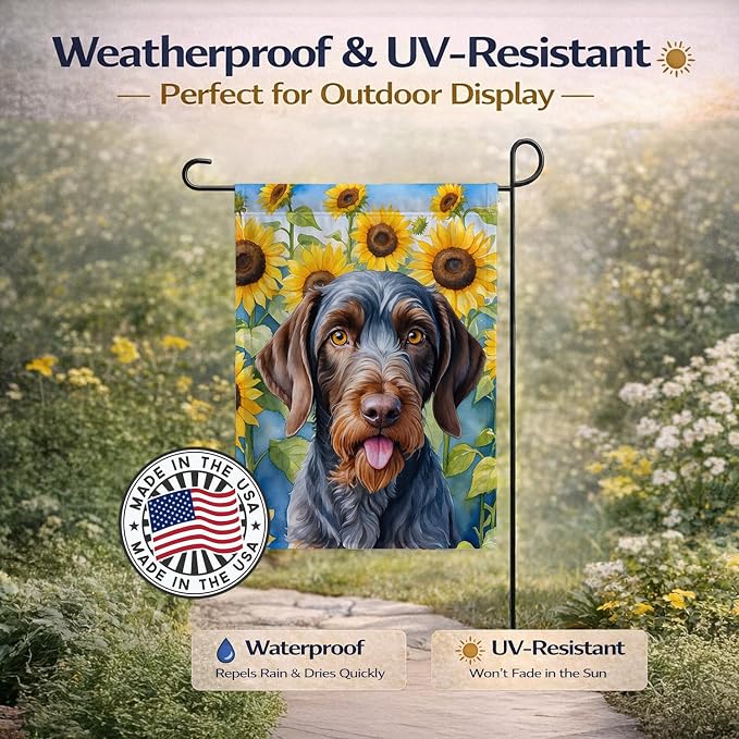 Caroline's Treasures DAC6086GF German Wirehaired Pointer in Sunflowers Garden Flag Mailbox Flag Decorative Yard Flag Banner Outside Patio Artwork Yard Flower Beds, Garden Size, Multicolor