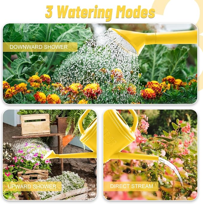 Watering Can for Indoor & Outdoor Plants, Plant Watering Can with Stainless Steel Shower Head, 1 Gallon Plastic Watering Can for Garden, Flowers, Vegetable, Greenhouse