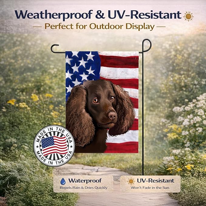 Caroline's Treasures CK6402GF American Water Spaniel American Flag Garden Flag Mailbox Flag Decorative Yard Flag Banner Outside Patio Artwork Yard Flower Beds, Garden Size, Multicolor