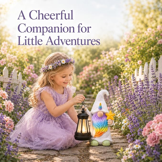 Solar Unicorn Gnome Garden Decor: Outdoor Sculpture with Lantern | IP65 Weatherproof for Yard Balcony Porch Lawn Birthday Gifts for Mom Women Grandma