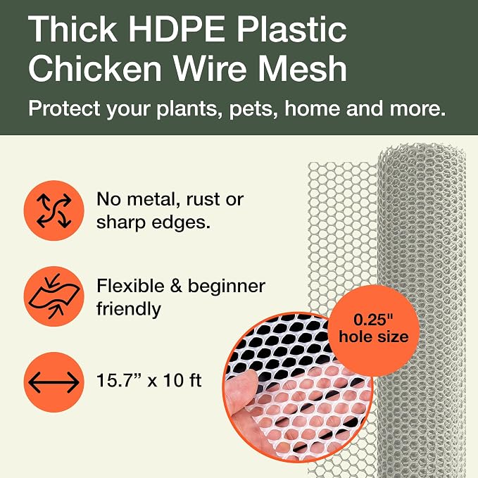 Maporch Plastic Chicken Wire Fencing for Pet Protection - 15.7" x 10ft, HDPE White Chicken Wire - Garden Fence Animal Barrier for Dogs, Cats and Rabbits (2-Pack) | 15.7" x 10ft - HDPE Home and Garden Netting - UV Resistant - Customizable Balcony Barrie...