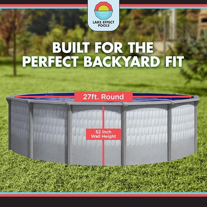 Lake Effect Pools 'Testudo' 27 ft Round Above Ground Swimming Pool | 52 Inch Resin Protected Steel Sided Walls | Bundle Includes: 25 Gauge Overlap Liner & Widemouth Skimmer