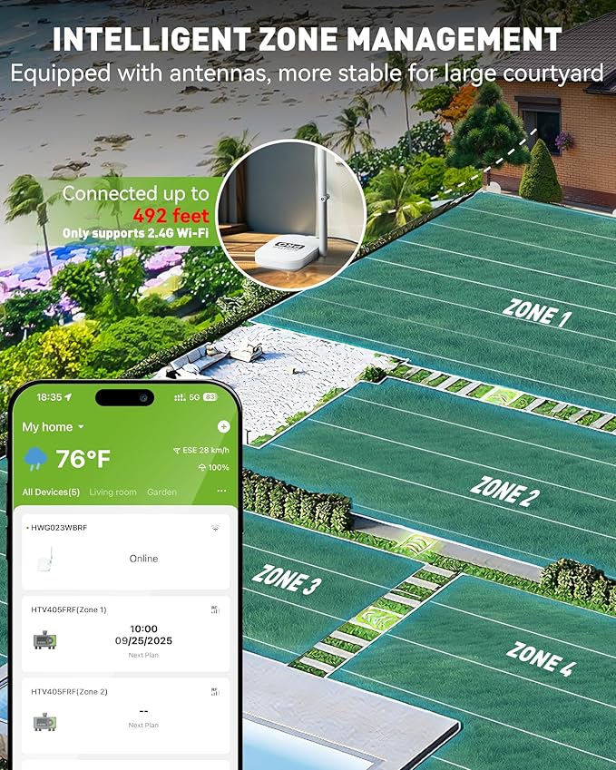 RAINPOINT 4 Zone WiFi Sprinkler Timer Without hub, 2027 New Version for Garden Hose, Outdoor Hose Water Timer with Brass Ports, APP & Voice Custom Irrigation Programs