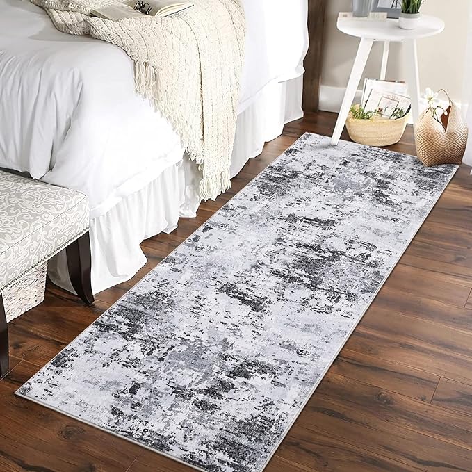 ROYHOME Runner Rug 2x6 Modern Abstract Non Slip Soft Stain Resistant Low Pile Machine Washable Non Shed Rug for Hallway Kitchen Bathroom, Grey | Non Slip Soft Stain Resistant Low Pile Machine Washable Non Shed Rug for Hallway Kitchen Bathroom