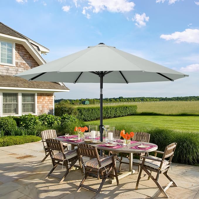 MASTERCANOPY 10FT Patio Umbrella with Push Button Tilt and Crank, Outdoor Market Umbrella with 8 Sturdy Ribs, UV Protection & Waterproof for Garden, Deck, Backyard, Pool (Light Gray)