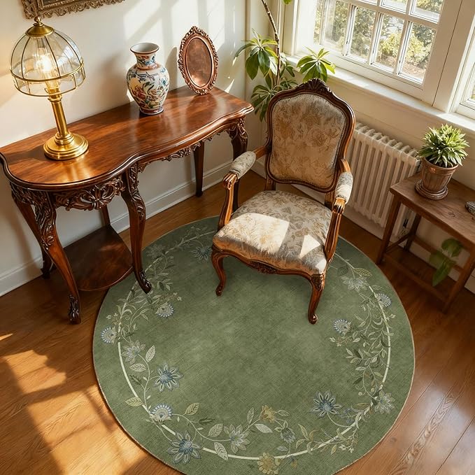 4ft Round Bedroom Rug Washable: Living Room Rug Stain Resistant Non Slip Low Pile Small Area Rugs for Bedroom Kitchen Entryway Living Room Bedside Office Dorm Kids Room Entrance Nursery Home Office