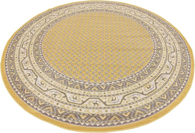 Unique Loom Williamsburg Collection Traditional Border with Dotted Center Area Rug, Round 8' 0" x 8' 0", Yellow/Beige