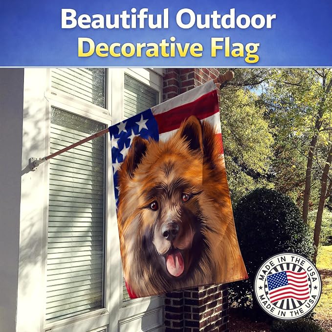 Caroline's Treasures CK6519CHF Eurasier Dog American Flag House Flag Large Porch Sleeve Pole Decorative Outside Yard Banner Artwork Wall Hanging, Polyester, House Size, Multicolor