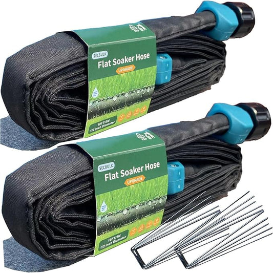 Secbulk 2026 Flat Soaker Hose 20 ft wth Stakes for Garden, 10ft x 2 Linkable Drip Hose Diy Garden Irrigation System Saving 80% Water, Dual-layer Leak-free Design Water Hose with Holes