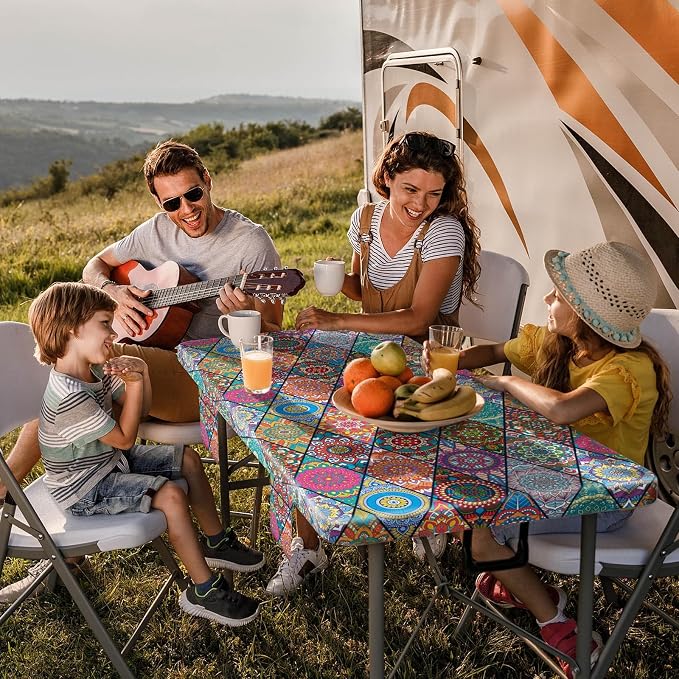 Jobunai Picnic Table Cover with Bench Covers Fitted Wrinkle Free Camping Table Cloths Hiking Glamping Supplies Travel Trailers Cooking Essential Holiday Festival Decor Gifts for Adult Who Want Nothing
