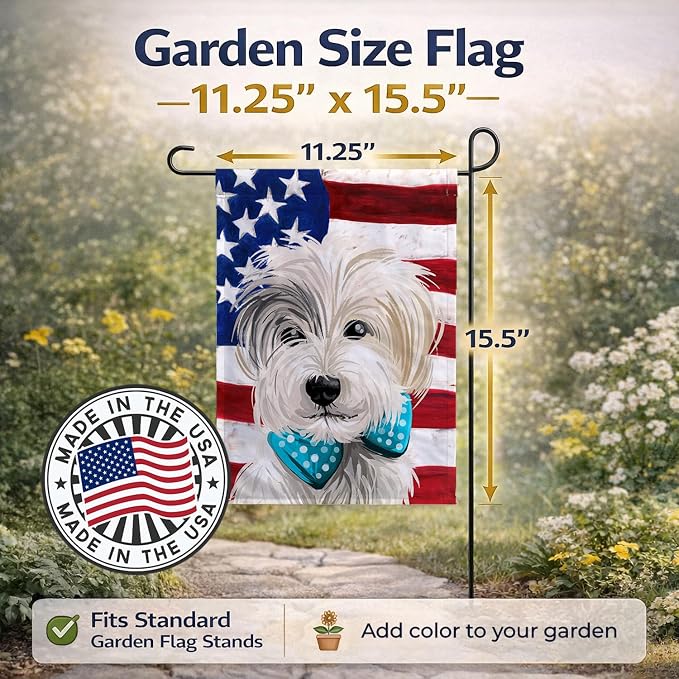 Caroline's Treasures CK6721GF Sporting Lucas Terrier American Flag Garden Flag Mailbox Flag Decorative Yard Flag Banner Outside Patio Artwork Yard Flower Beds, Garden Size, Multicolor