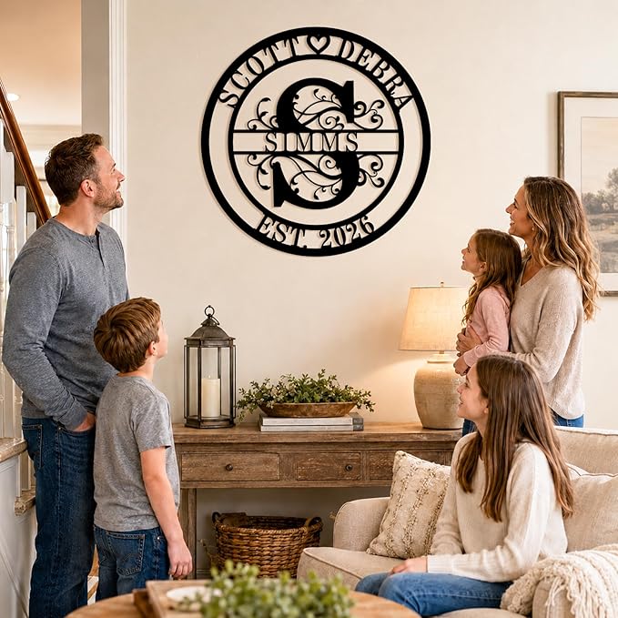 Wedding Gifts for Couples 2026, Personalized Last Name Sign for Home, Custom Metal Family Name Sign with Monogram Initial & Established Year, Rustic Farmhouse Wall Decor, Anniversary Wedding Gift, Housewarming Gift for Couples and Families