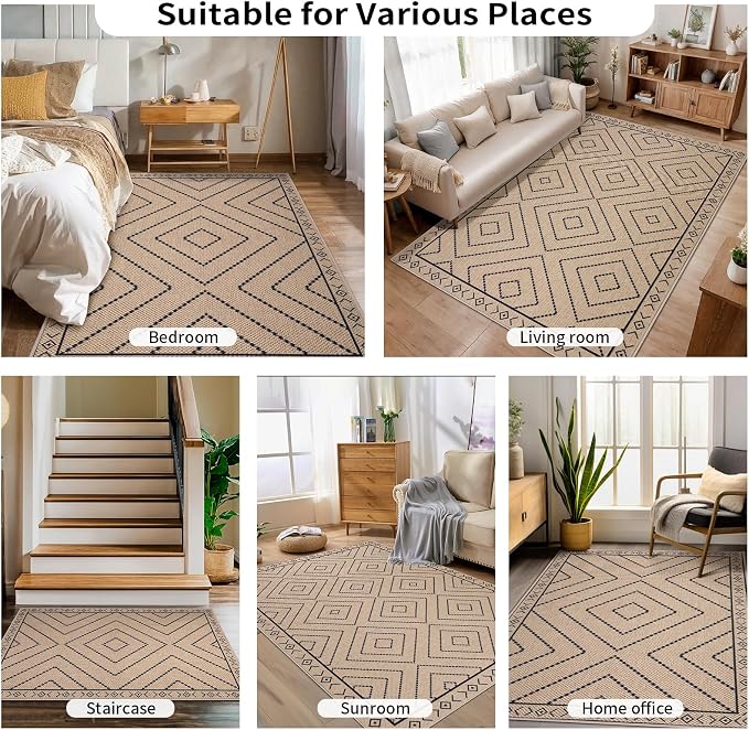 Tangsoo Easy Jute Rug 2.6x10 Washable Runner Rug for Hallways,Neutral Geometric Ultra Thin Indoor Carpet Runner Farmhouse Long Rnner Mat for Kitchen Entryway Laundry