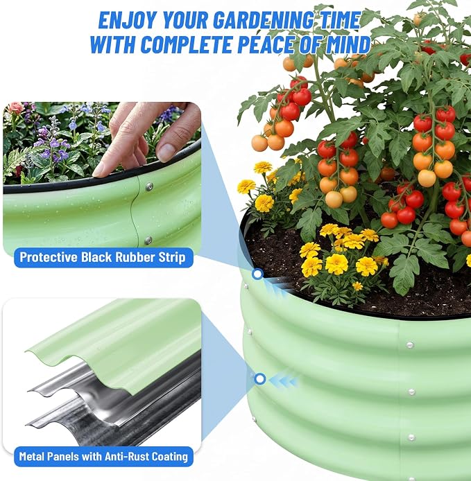 SnugNiture Galvanized Raised Garden Bed Outdoor, 2 Pcs 4x2x1ft Oval Metal Planter Box for Planting Plants Vegetables, Green