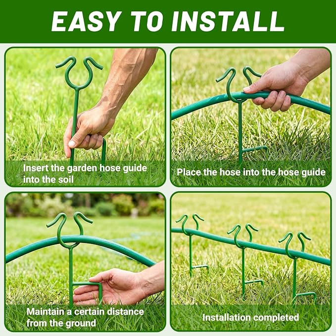 6 Pack Garden Hose Guide Stakes, 14 inch Metal Hose Guides for Garden Heavy Duty Rustproof Coated Spike Keeps Water Hose Out of Flower Beds Outside Lawn & Yard Plant Protection (Green)