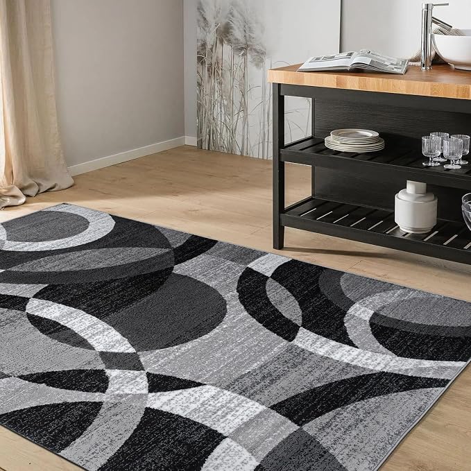 Rugshop Abstract Circles Modern Geometric Area Rug Gray 3'3" x 5' | Non-Shedding, High Traffic, Rectangular, Size 3'3" x 5', Living Room, Bedroom, Dining Room, Home Office, Kitchen, Entryway