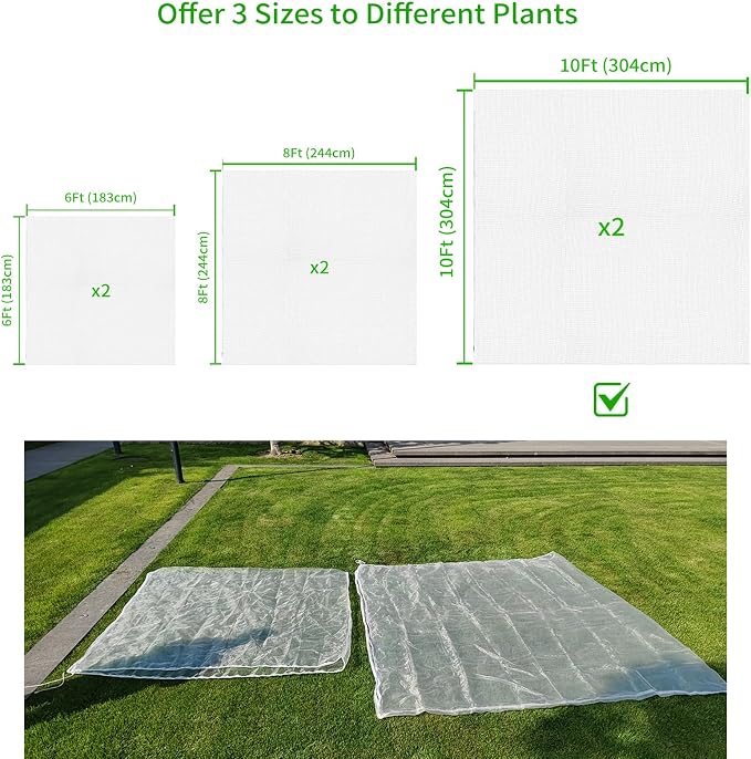 KEOHOLI Large 2 Packs Fruit Tree Netting Bags with Zipper and Drawstring, Insect Bird Barrier Netting Plant Covers for Fruit Vegetable Trees, Bushes,Flower in Garden (10 * 10ft)