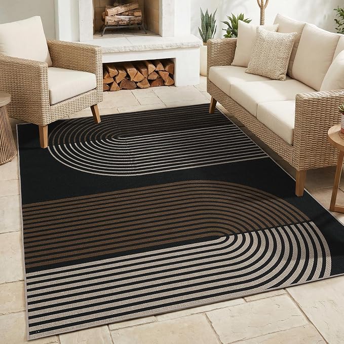 GarveeHome Modern Rainbow Easy Jute 4x6 Area Rug, Indoor Outdoor Reversible Low Pile, Non-Slip & Washable Carpet for Living Room, Bedroom, Kitchen, Sunroom