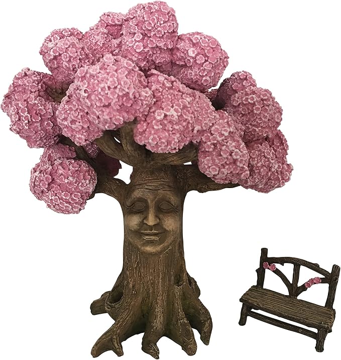 GlitZGlam Ethan's Magical Tree with Matching Bench for Enchanted Garden (9 Inch Tall) - Fairy Garden Accessory