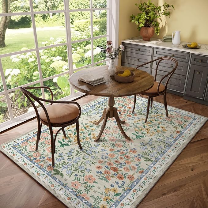 Machine Washable Rugs for Living Room: 5x7 Area Rugs for Bedroom Vintage Stain Resistant Non Slip Low Pile Soft Carpet Rugs for Entryway Kitchen Dining Room Farmhouse Kids Room Nursery