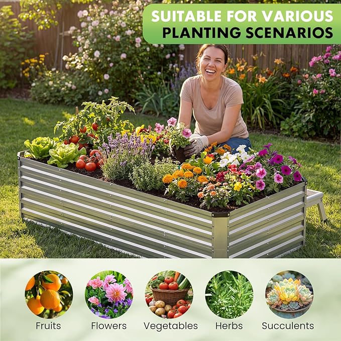 DUMOS Galvanized Raised Garden Bed Outdoor, 8x4x2ft 2 Pack Raised Metal Planter Box, Rust-Resistant Steel Garden Planter, Rectangular Gardening Flower Bed for Vegetables Flowers Herbs, Open Bottom