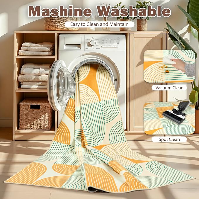 9'x12' Area Rug for Living Room, Washable Modern Abstract Soft Carpet | Low Pile, Indoor Floor Non Slip Stain Resistant Large Carpet for Bedroom Dining Room Farmhouse Nursery Home Office, Orange