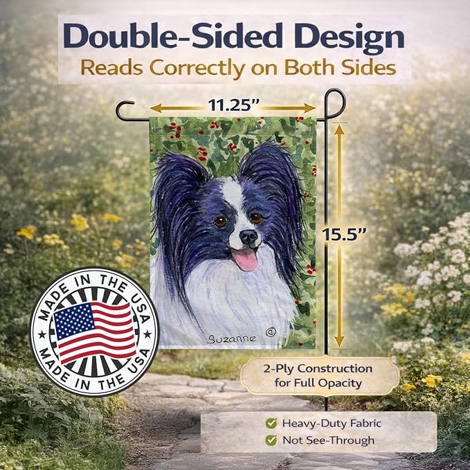 Caroline's Treasures SS8811GF Papillon Garden Flag Mailbox Flag Decorative Yard Flag Banner Outside Patio Artwork Yard Flower Beds, Garden Size, Multicolor