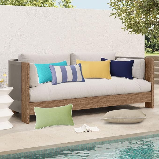 Decorative Outdoor Water Repellent Throw Pillows with Inserts, Set of 4, 20" x12" Pillows for Patio, Backyard, Bed, Couch, and Patio Furniture, Navy