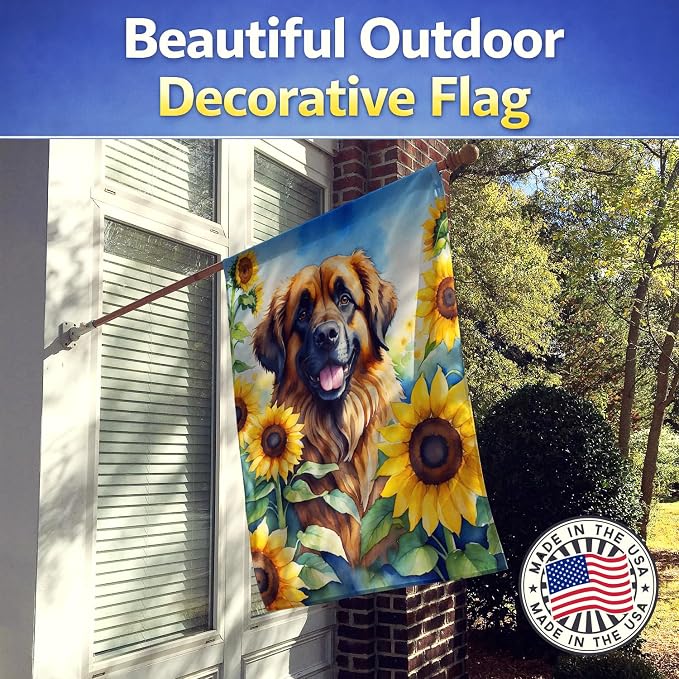 Caroline's Treasures DAC6115CHF Leonberger in Sunflowers House Flag Large Porch Sleeve Pole Decorative Outside Yard Banner Artwork Wall Hanging, Polyester, House Size, Multicolor