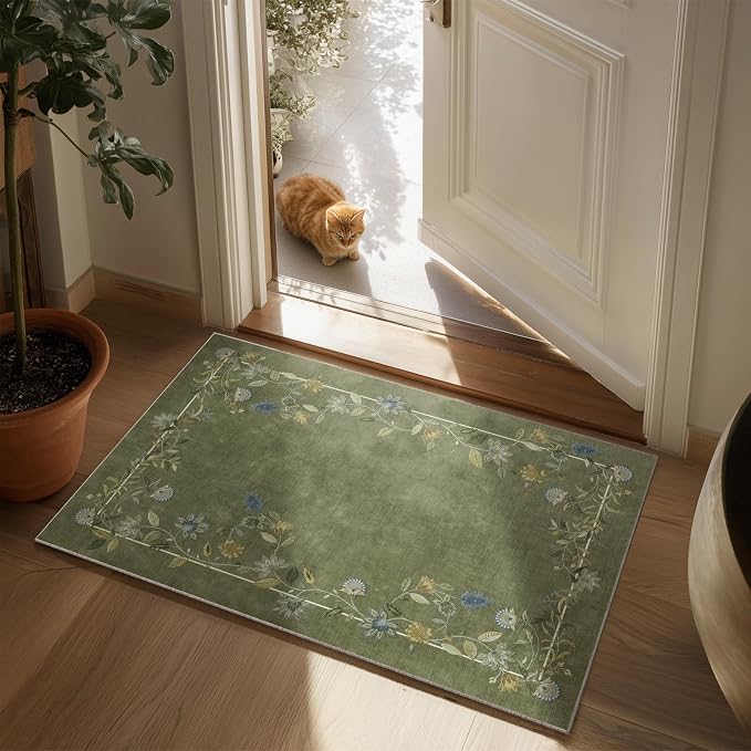 2x3 Small Area Rugs for Entryway: Machine Washable Door Mat Indoor Entrance Stain Resistant Non Slip Rubber Backed Low Pile Soft Throw Rugs for Bedroom Kitchen Front Door Indoor Entrance Foyer Entry