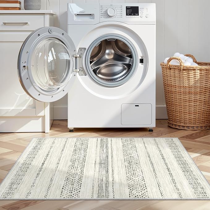 Miukiki 2x3 Entryway Rug Washable Non Slip Moroccan Area Rugs Grey | Soft Low Pile Kitchen Rug for Bedroom Bathroom Floor, Indoor Small Rug Easy Clean Machine Washable Rugs 2'x3'