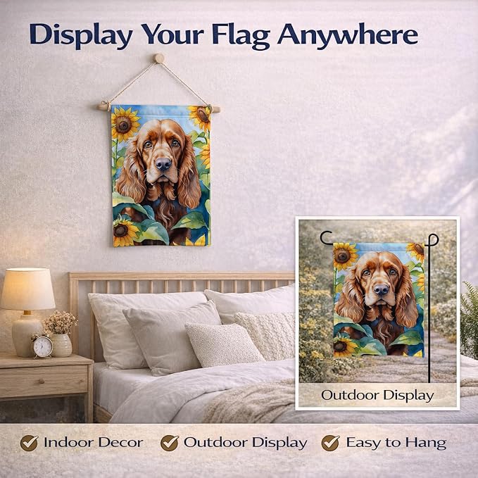 Caroline's Treasures DAC6059GF Cocker Spaniel in Sunflowers Garden Flag Mailbox Flag Decorative Yard Flag Banner Outside Patio Artwork Yard Flower Beds, Garden Size, Multicolor