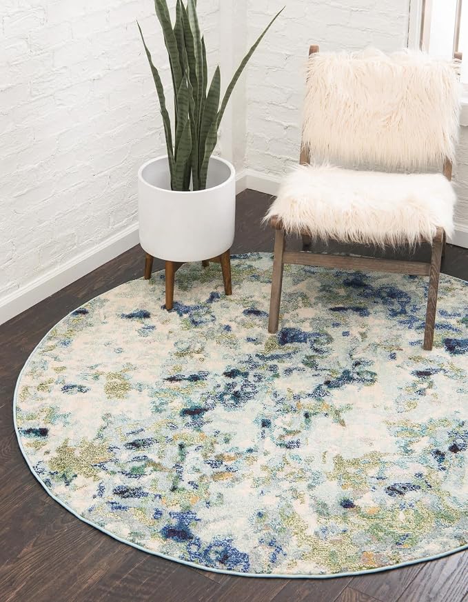 Unique Loom Chromatic Collection Area Rug - Champagne (8' Round, Light Blue/ Blue)