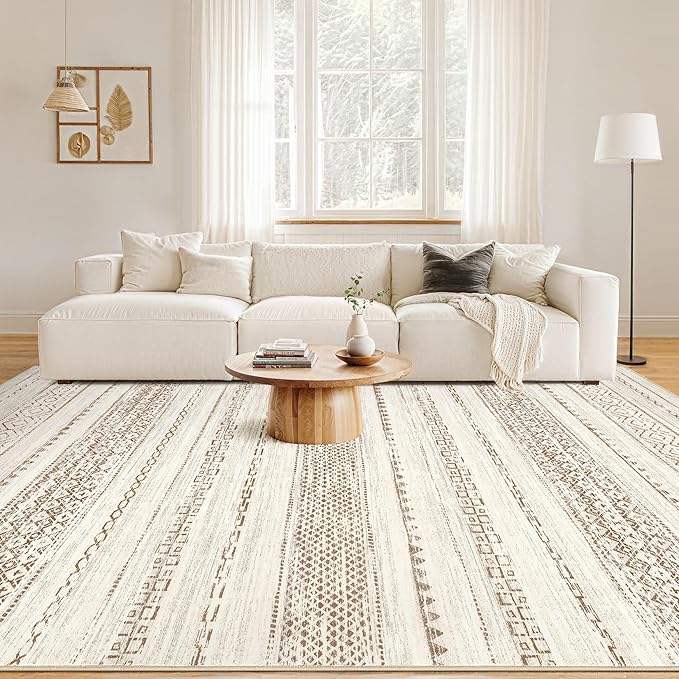 Nakagishi Boho 10x12 Area Rug Living Room Rugs Machine Washable Brown | Soft, Pet & Kid Friendly, Carpet for Living Room/Bedroom/Office/Kitchen/Nursery, Daily Home Decor Stain Resistant Moroccan