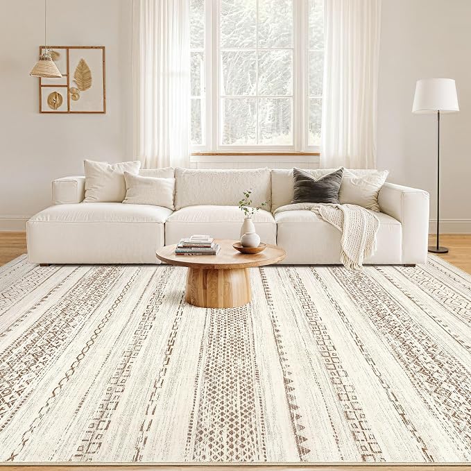 Nakagishi Boho 9x12 Area Rug Living Room Rugs Machine Washable Brown | Soft, Pet & Kid Friendly, Carpet for Living Room/Bedroom/Office/Kitchen/Nursery, Daily Home Decor Stain Resistant Moroccan