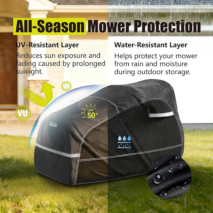 YSPACE Riding Lawn Mower Cover, Heavy Duty 600D Waterproof Lawn Tractor Cover, Fits Up to 54" Deck with Windproof Strap & Storage Bag for John Deere, EGO, Toro, Craftsman, Husqvarna, Honda and More