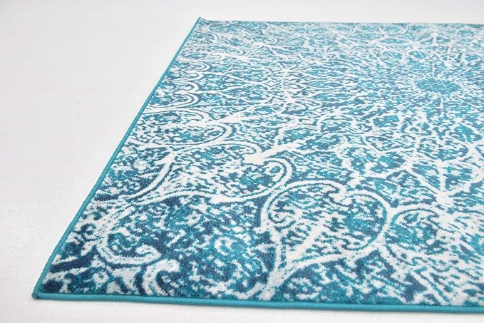 Unique Loom Sofia Collection Area Rug - Grace (6' 1" Square, Turquoise/ Ivory)