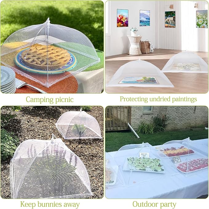 Food Cover Food Tent Set, 2 Extra Large 40"X24" and 6 Standard 17"X17" Mesh Food Covers for Outside, 8 Pack Collapsible, Reusable Pop-Up Umbrella Food Nets for Picnics, Outdoor Camping, Parties, BBQ